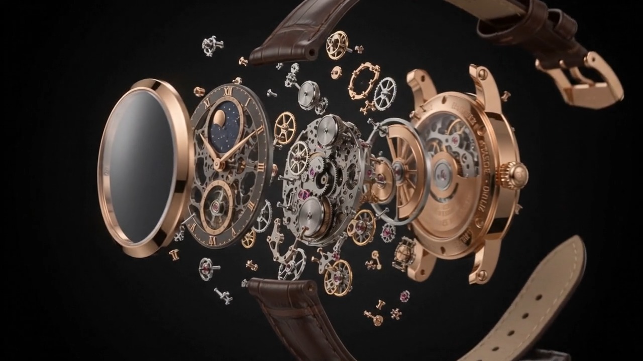 Macro detail of the AL 407 MC movement: gear train, jewels and finishing.